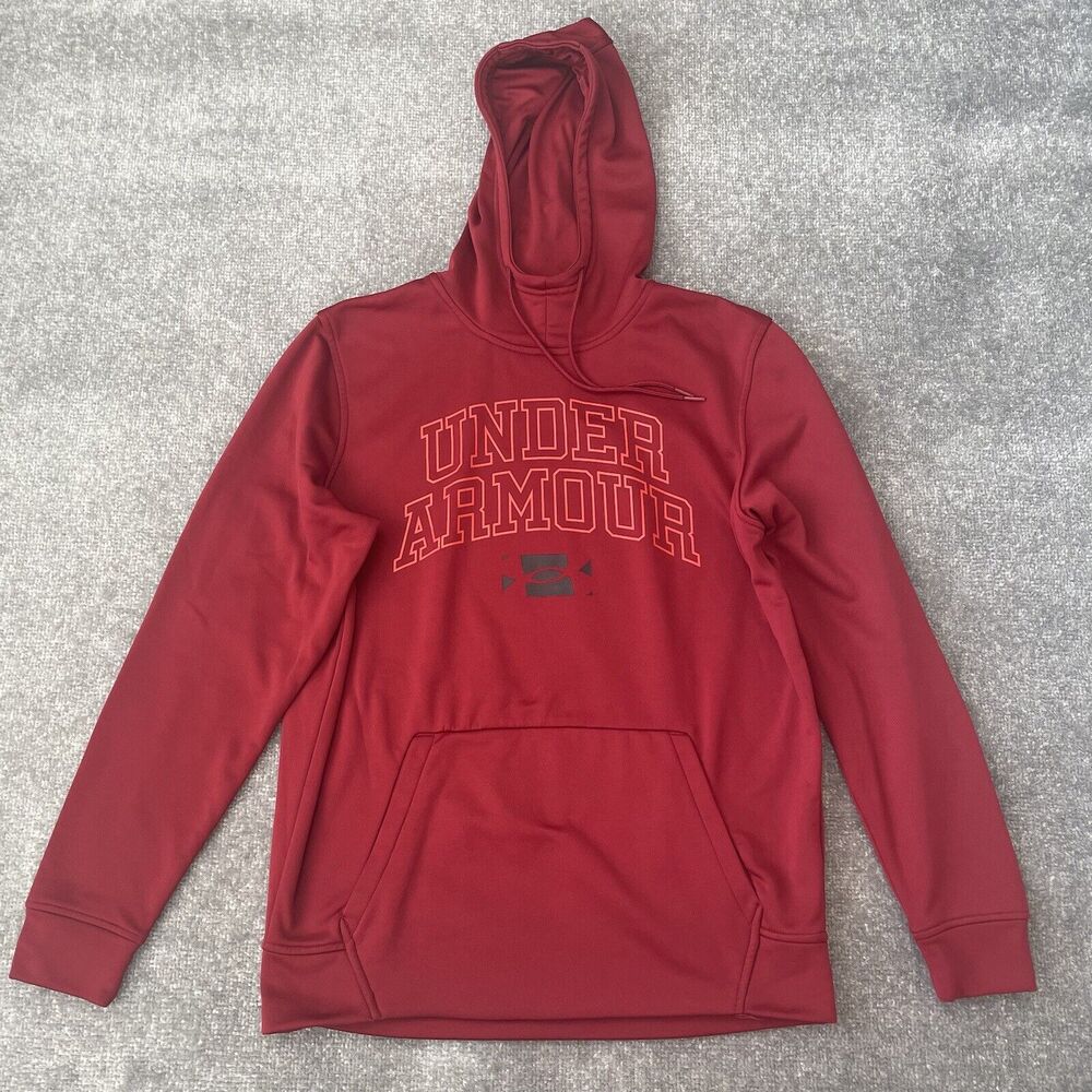 Under Armour Hoodie Mens Medium Red Hooded Pullover Sweatshirt Sweater Jumper